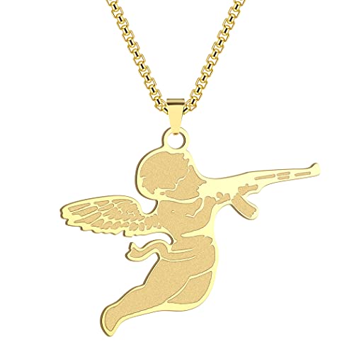 LUTAKU Collier Cupidon pour femmes, hommes, garçons, pendentifs punk ange, talisman en acier inoxydable 316L, Acier inoxydable, Pas de gemme Cover