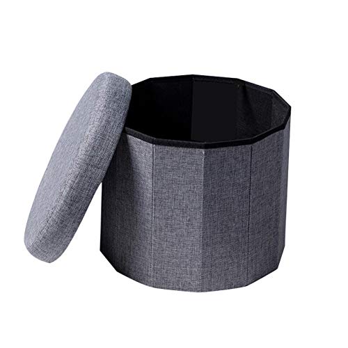 Hmeigui Storage Ottoman Round Bench Storage Chest, Cotton Linen Fabric Collapsible/Folding With Cover Rest Stool Coffee Table #TOP1