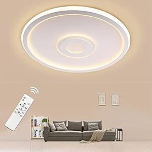 Plafonnier led dimmable, 36W 3600LM avec lampe de plafonnier télécommandé, Ø415mm plafonniers blancs modernes pour de salon couloir et chambre de enfant [Classe énergétique A+]