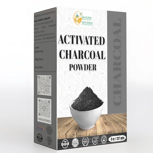 Herbs Botanica Activated Charcoal Powder, Food Grade Natural Detoxifier for Digestive Health, Teeth