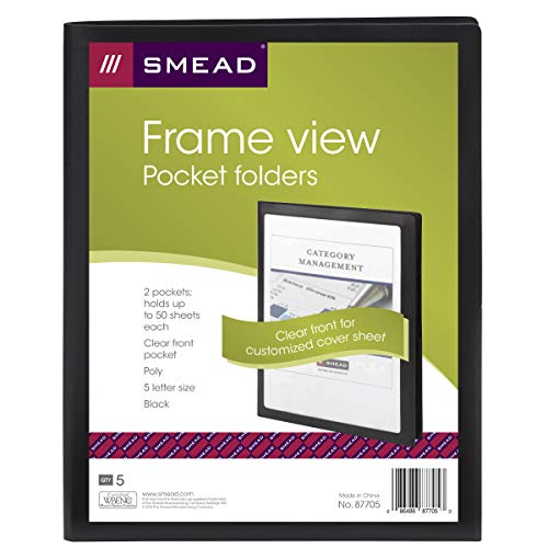Smead Frame View Poly Two-Pocket Folder, Letter Size, Black, 5 Per Pack (87705) #TOP4