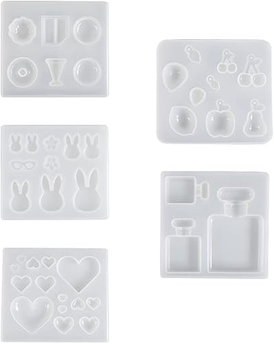 Miniatura 3 de Paquete de 5 moldes de joyería de resina, moldes de silicona para aretes de resina epoxi para hacer joyas de conejo y frutas, adorno creativo de