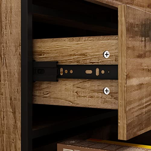 Ecacad Modern Wood Sideboard Buffet Storage Cabinet With Hutch, 2 Metal Mesh Doors, 3 Drawers & 5 Shelves, Kitchen Pantry Cupboard Console Table For Living Room, Dining Room, Brown #TOP6