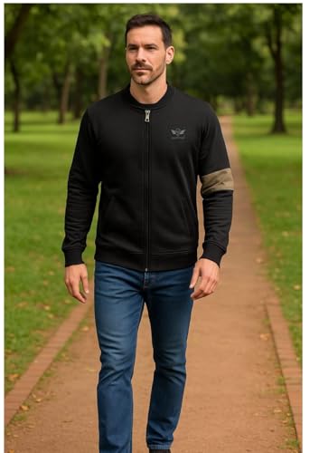 Image of Men's Full Zip Fleece Jacket | Soft 5-Thread Heavyweight Sweatshirt for Winter | Premium Warm Casual Jacket with Side Pockets & Arm Patch