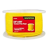 Yellow Twisted Polypropylene Rope, Resistant to Oil, Resists Moisture and Chemicals - Antislip, Easy Knot, Flexible, Floats, Strong, Stretch Resistant (3/8 inch×400)