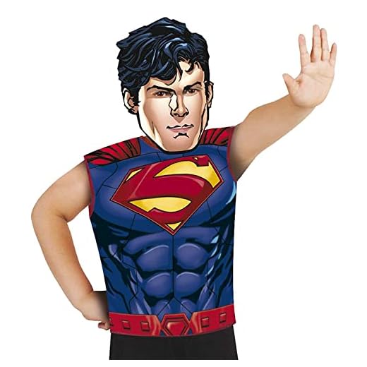 Rubies-33689 Superman Disfraz Party Camiseta+máscara, color azul, Talla única (Rubie's Spain 33689)