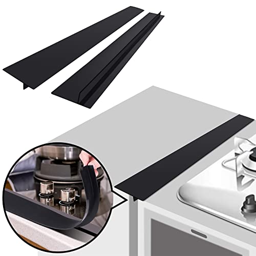 DSYJ Silicone Stove Gap Covers Strips for Kitchen Stove Top Guard Easy Clean Heat Resistant Filler Counter Washer & Dryer Between 2 Pcs 21 Inch Black - Thumbnail 2