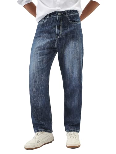 Image of Urbano Fashion Men's Loose Baggy Fit Washed Denim Jeans Non-Stretchable