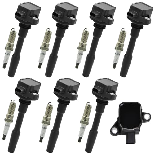 Image of Set of 8 UF835 Ignition Coil Pack with Iridium Spark Plug Compatible with 2018-2021 Ford Mustang Bullitt Mustang GT V8 5.0L Coil for JR3Z12029A DG565 5C2272