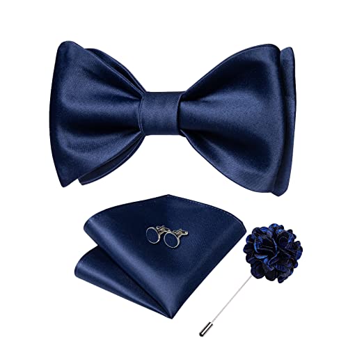 Image of DiBanGu Solid Color Bow Ties for Men Formal Satin Self Tied Bowtie with Lapel Pin Pocket Square Cufflinks for Wedding Party