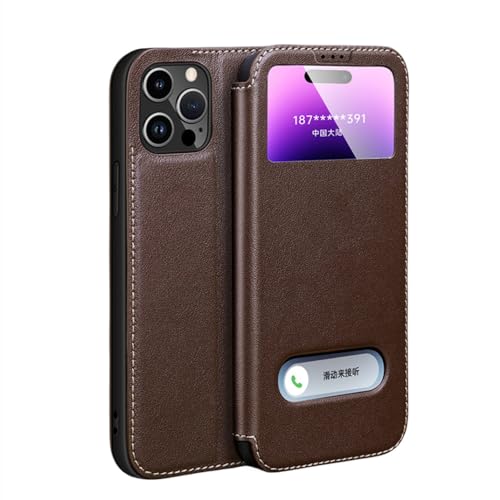 Coque iPhone 11 étui cuir véritable marron chocolat housse rabat aimanté ENILSA