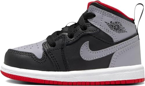 Nike Jordan 1 Mid Baby/Toddler Shoes (DQ8425-006, Black/Cement Grey-FIRE RED-White) Size 4