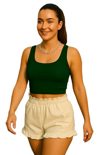 Image of 95% Cotton, 5% Lycra Women's and Girls Solid Ribbed Square Neck Tank Top | Tanktop for Women | Sleeveless Top | Crop Tanktop | Ribbed Tank Top
