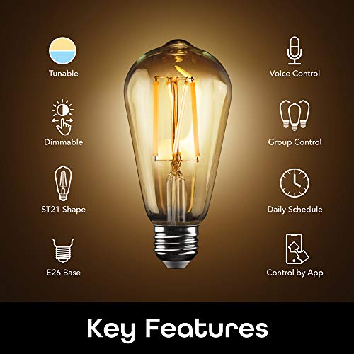 Geeni Lux Edison St21 (St64) Edison Wifi Led Smart Bulb, 2700K-6500K 8W, E26 Base, Dimmable, Tunable White Light, Compatible With Alexa & Google Home, (Pack Of 4) #TOP1