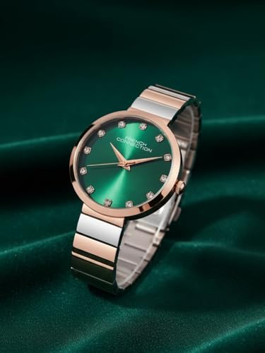 Image of French Connection Mop Green Round Dial with Rose Two Tone Stainless Steel Metal Strap Watch - for Womens FCN0128RTM