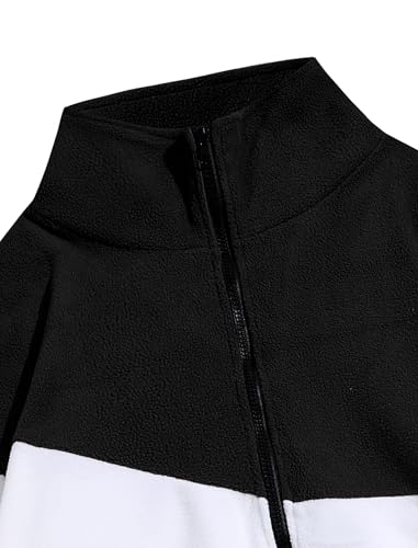 ZAFUL Men's Casual Colorblock Sherpa Jacket Long Sleeve Full-Zip Teddy Coat Retro Style Fleece Shacket with Pockets4