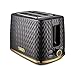 Price comparison product image Tower T20054BLK Empire 2-Slice Toaster with Defrost/Reheat, Removable Crumb Tray, 900W, Black and Brass