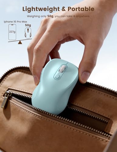 Image of WisFox 2.4G Wireless Mouse for Laptop, Ergonomic Computer Mouse with USB Receiver and Type-C Adapter, 3 Adjustable Levels DPI, 6 Button Cordless Wireless Mice (Baby Blue)
