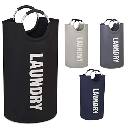 Vinsani® Laundry Basket, Collapsible Washing Baskets Bin Bag Sorter For Bedroom Bathroom - Strong Hard Wearing Waterproof Fabric with Round Aluminium Carrying Handle, Black