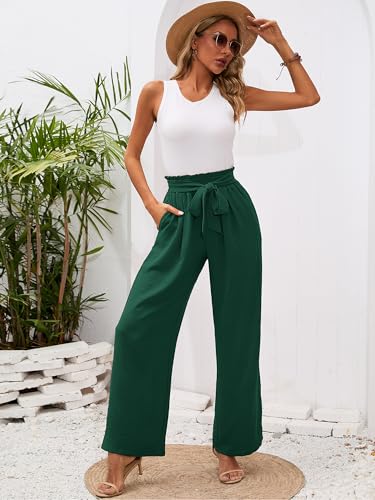 Heymoments Women's Wide Leg Lounge Pants with Pockets Lightweight High Waisted Adjustable Tie Knot Loose Trousers4