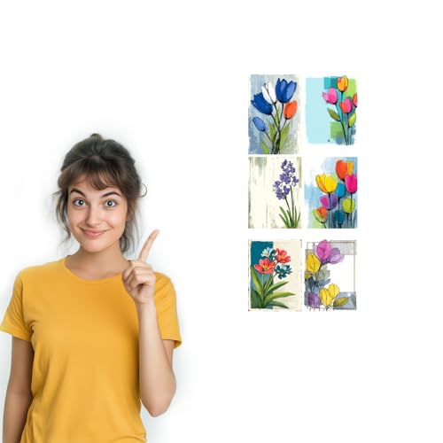 Image of SiddArtify Floral Wall Art Prints Set - Watercolor Flower Poster Decor for Living Room Bedroom - Set of 2-4x6 Inch - Board (Pack of 6) - Sticker (Pack of 6)