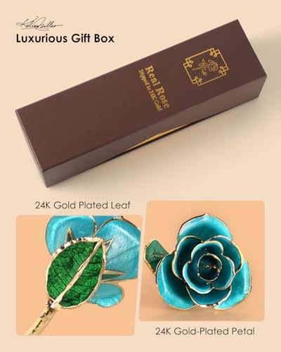 Image of 24K Gold Dipped Real Rose, Preserved Gift for Her, Turquoise Blue