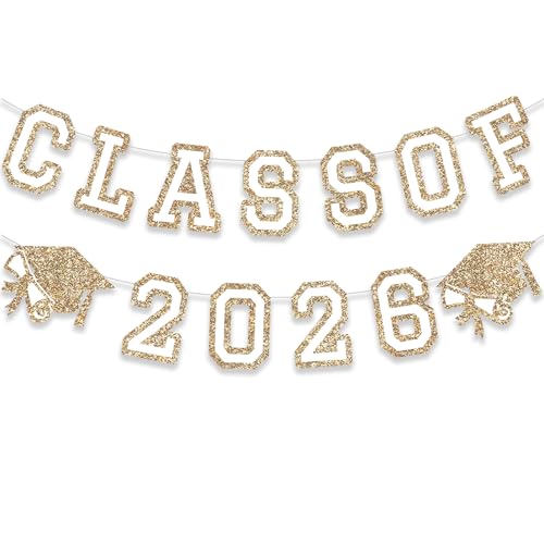 Image of Class of 2026 Graduation Banner University College Grad Garland Decoration Party Supplies High School Colors Gold White