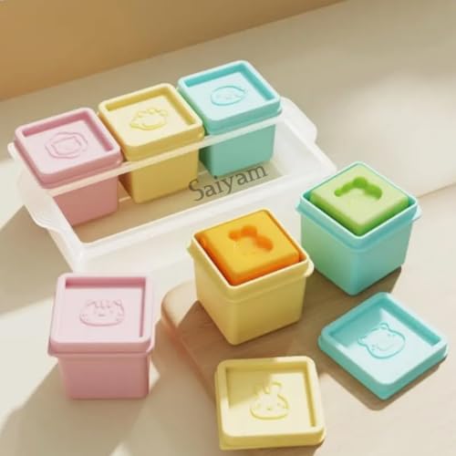 Image of Saiyam Square Ice Cube Storage Trays with Lids, Pastel Colours, Square Summer Ice Box with Removable Lid, Easy Release Cube Molds