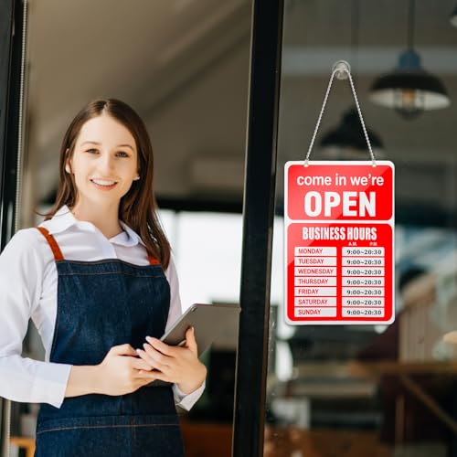BOHUIZ 3Pcs Open Signs, Double Sided Business Hours Sign Kit for Glass Door or Window, Hang Open Sign Boards and Number Sticker Ideal Hours of Operation Signs for Business, Store or Office