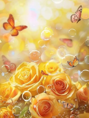 Peinture Diamant Adulte Roses et Papillons - Kit Complet DIY Broderie 5D 50x70cm