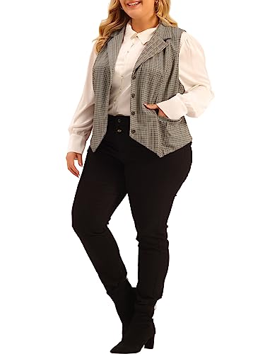 Agnes Orinda Plus Size Suit Vest Top for Women Vintage Plaid Waistcoat Vest Sleeveless Button Steampunk Work Blazer2