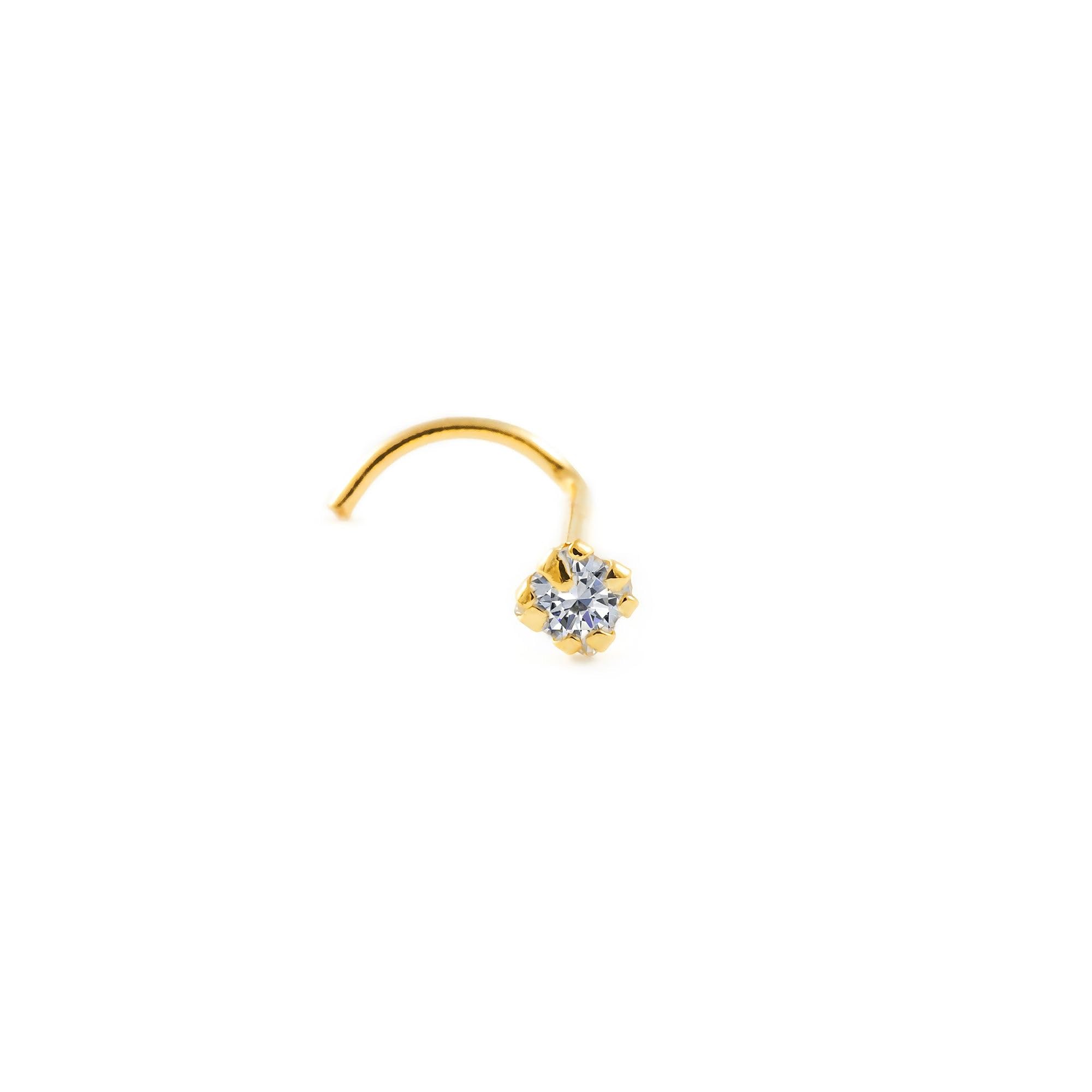 Piercing Oro Nariz garra carre con circón 2 mm (9kts) - Estuche Regalo - Certificado de Garantía - Mondepetit
