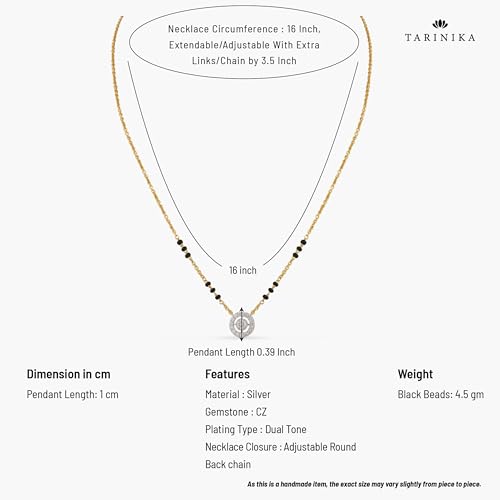 TAINIKA CZ Silver Mangalsutra for Women 18K Gold Plated 925 Sterling Silver Black Bead Chain Necklace with Dainty, Cubic Zirconia, Moissanite, Pendant - Everyday Minimalist Indian Jewelry Gift for Her3
