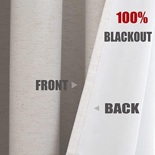 100% Blackout Curtains for Bedroom 90 Inch Modern Solid Living Room Thermal White Blackout Eyelet Curtains Noise Reducing Linen Look Set of 2 Curtain Panels for Office Studio/Hotel, 54" wide