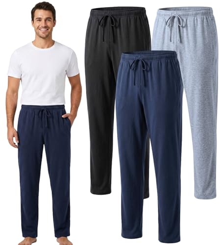 BROOKLYN VERTICAL 3-Pack Mens Sleep & Loungewear Pant|Soft Comfortable Cotton|Drawstring Pull|Pockets|with Many Colors|Sizes Small-3XL