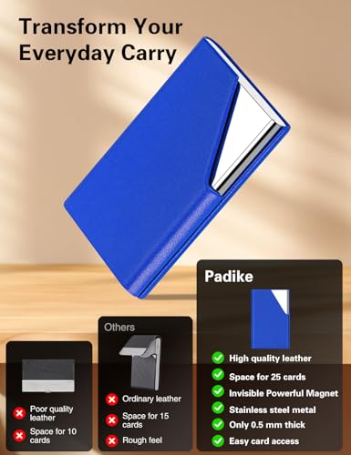 Image of Padike Business Card Holder, Upgraded Leather Business Card Case Pocket Card Holders for Men or Women, Metal Slim Name Card Holder RFID Blocking Business Card Carrier with Magnetic Closure (Y-BU)