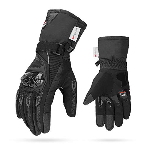 ISSYZONE Gants de Moto Hiver 2KP Homologués, Gants à Trois Doigts Ecran Tactile Imperméable, Protection Legère et Chaude avec 3M Thinsulate C100 pour Moto, VTT, Activités en Plein air Femme et Homme