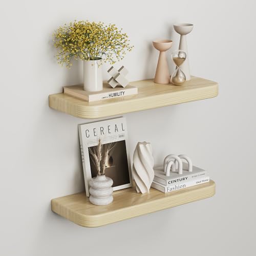 hi-home Wandregal 2er Set aus Holz – Schweberegale mit Unsichtbarer Halterung, Rustikales Holzregal für Wohnzimmer, Schlafzimmer oder Küche, Platzsparendes Wandboard für Bücher und Deko, Braun