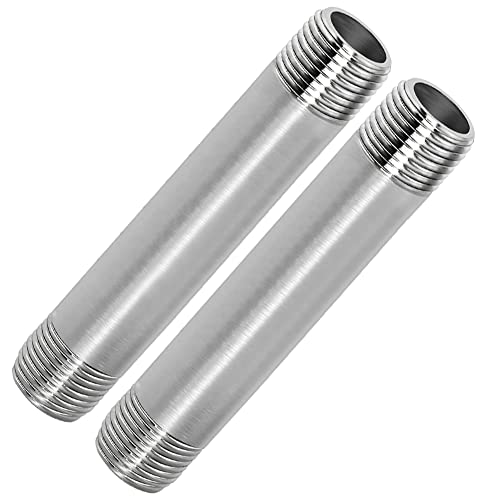 Fitvell ZWJ-SFP-2202050 304 Stainless Steel Nipple Pipe Fitting 1/2 Inch Npt X 1/2 Inch Npt Male Thread Cast Pipe Fittings 6 Inch 150Mm Length cover