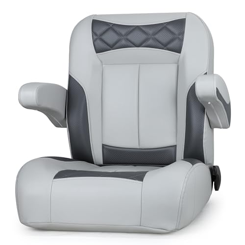 NESHULT Premium Low Back Reclining Pontoon Captain's Chair Bucket Boat Seat with Removable Armrest,Light Grey/Charcoal