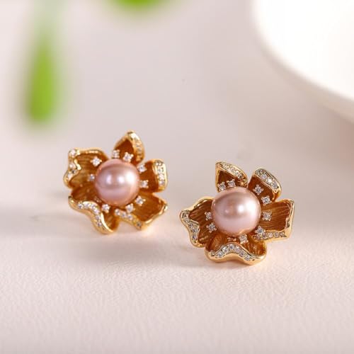 Pendientes geométricos de flores con perlas pendientes mujer moda 5