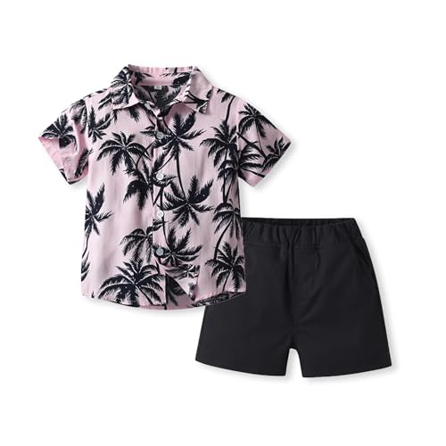 Image of KISBINI Toddler Boys Summer Clothes Set Hawaiian Cotton T-Shirt and Shorts Set Dinosaur Sharks Clothing Set