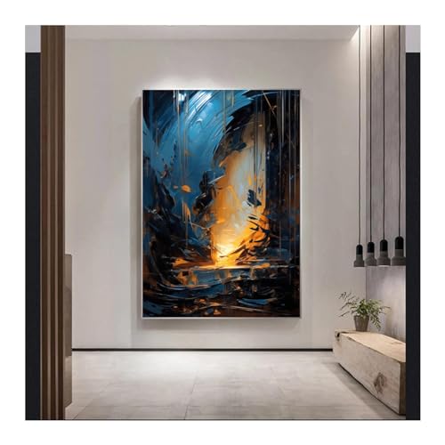 Peinture murale abstraite bleu or pour habiller un grand mur vide de salon