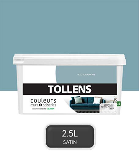TOLLENS - Peinture Couleurs - Murs et Boiseries - Toutes pièces - Ultra résistante - Satin - Bleu Scandinave - 2,5L = 30m2