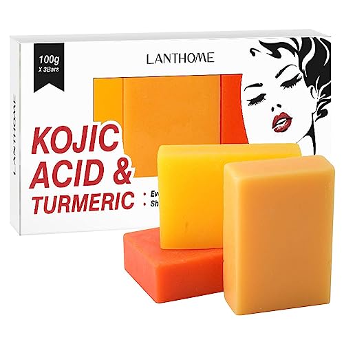 [3 Piezas] Jabón Para Aclarar La Piel Kojie San | Jabón De Cúrcuma Blanqueador De Ácido Kójico Real | Jabones Aclaradores De Cúrcuma Para Hiperpigmentación Para Manchas Oscuras En La Cara Y El Cuerpo
