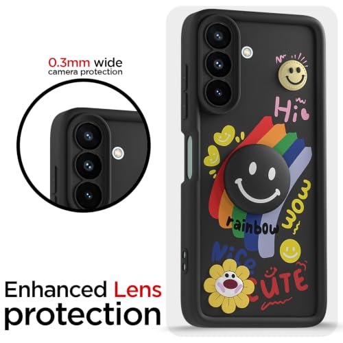 Image of Pikkme Back Cover for Samsung Galaxy A27 5G / M47 5G | Soft Silicone| Cute Rainbow Smile & 3D Cartoon Flower Design | Shockproof Raised Camera Protection Bumper Case (Black)