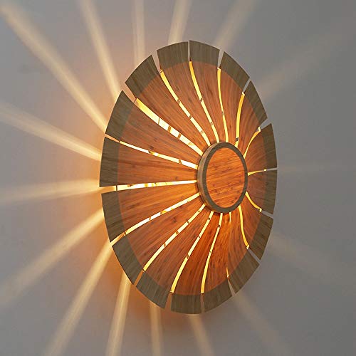 Applique murale en bois et cuir Oriental Tradition, Applique murale Zen Design - Appliques murales en bois de bambou d'intérieur pour couloir, pavillon, hôtel, escalier et luminaire à culot E27