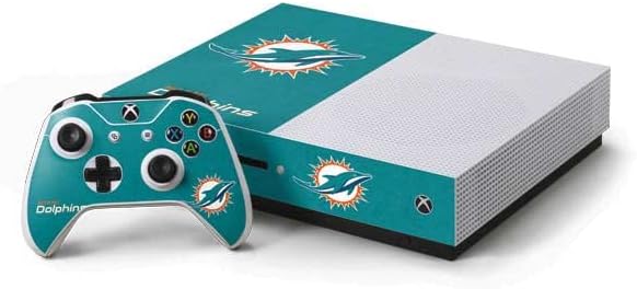 Skinit Decal Gaming Skin Compatible with Xbox One S Console and Controller Bundle - Officially Licensed NFL Miami Dolphins Distressed- Aqua Design