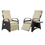 Art to Real Outdoor Recliners Set of 2 Patio Recliner Chair, Adjustable Reclining Lounge Chair and Removable Soft Cushion, Flip-up Side Table, Recliner Chair, Khaki