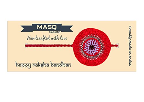 Image of MASQ by Q-One Designer Rakhi Combo Set with Roli Chawal & Moli for Men (Pack of 3) | Embroidered Handcrafted Raksha Bandhan Bracelet for Brother